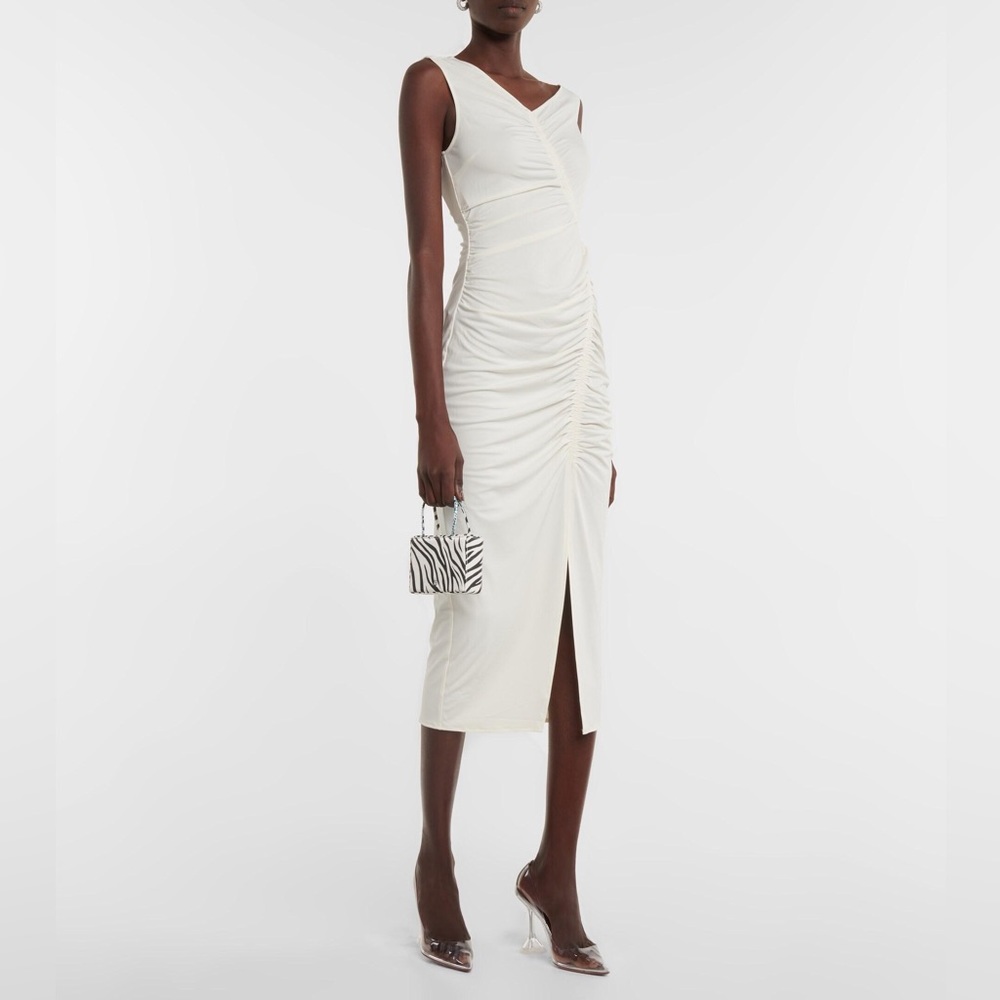 Self-Portrait Ruched Off The Shoulder Midi Dress